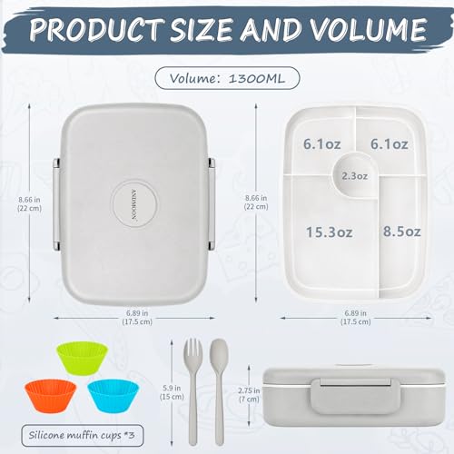 5 Compartment Insulated Bento Lunch Box U9027