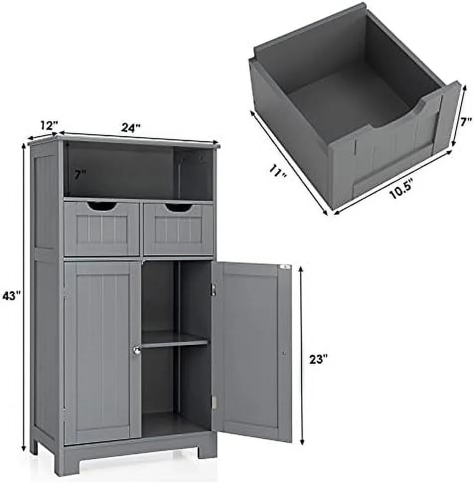 Grey Bathroom Floor Cabinet with 2 Doors and 2 Drawers I2252