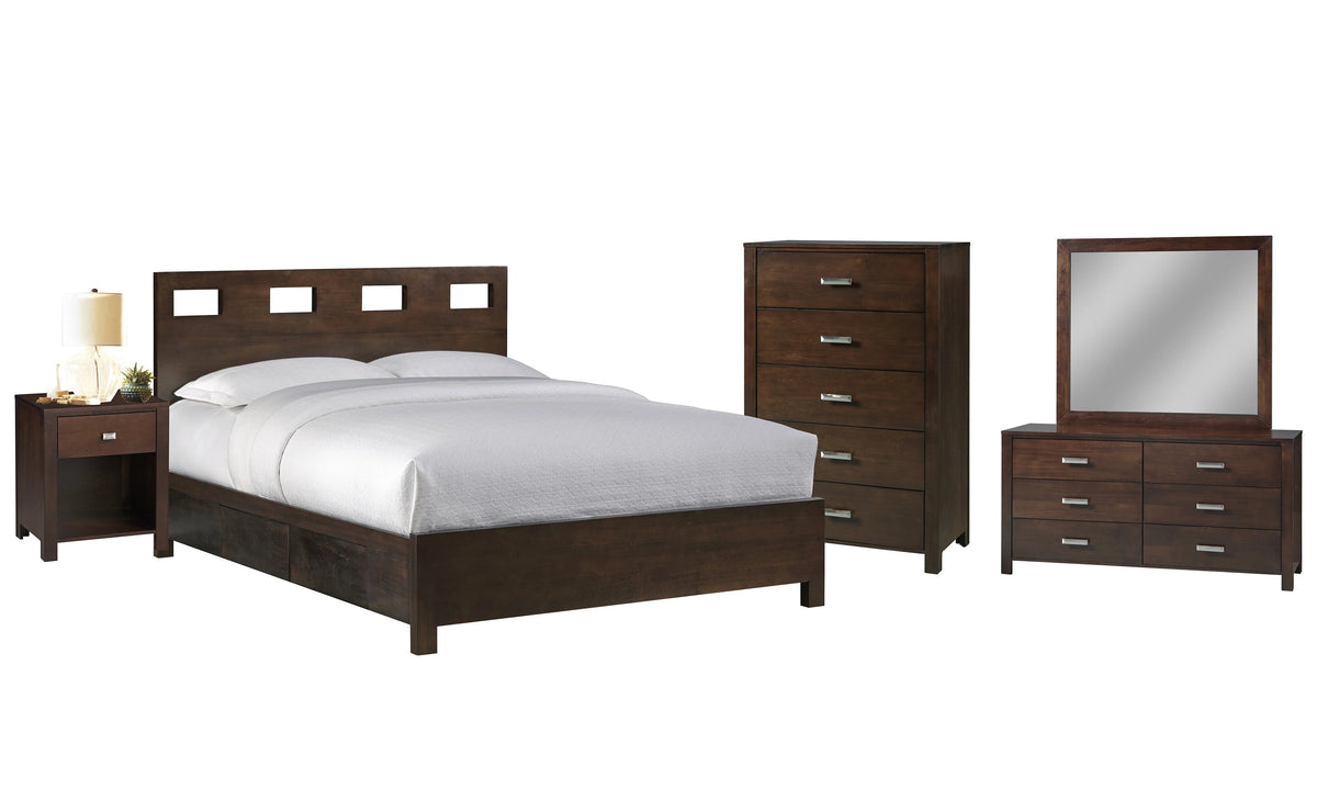 5PC Twin Storage Bed Dresser Mirror & Chest Set in Mocha Brown Mahogany G90123