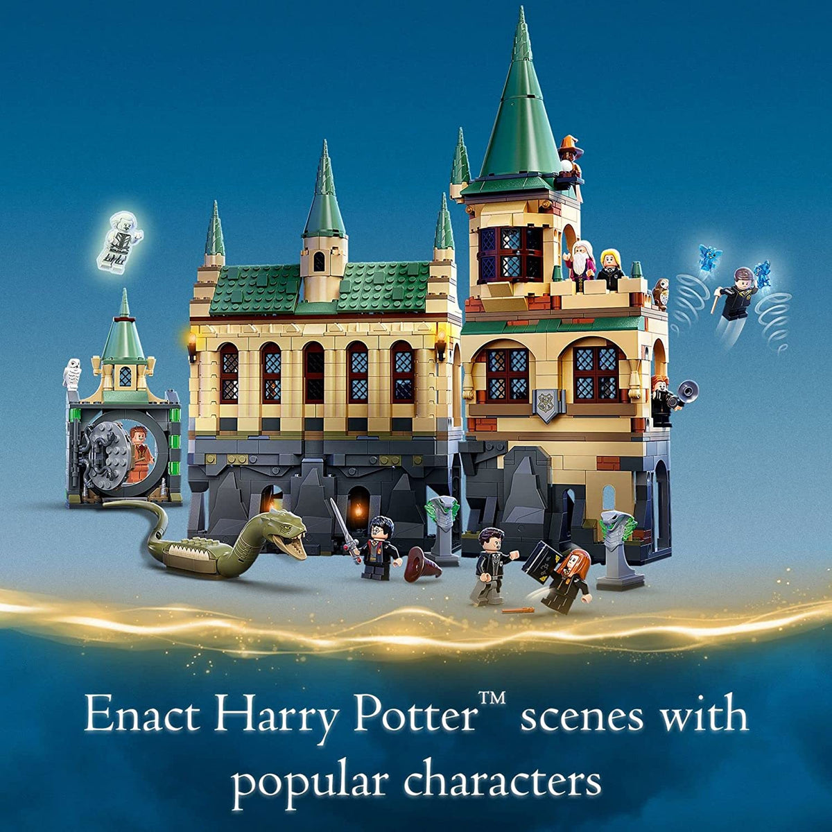 LEGO Harry Potter Hogwarts Chamber of Secrets 76389 Castle Toy with The Great Hall, 20th Anniversary Model Set with Collectible Golden Voldemort Minifigure and Glow-in-the-Dark Nearly Headless Nick R29810
