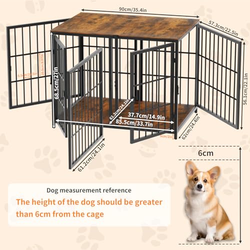 84inch Wooden Dog Crate with Three Doors and Removable Tray Rustic Brown V485602