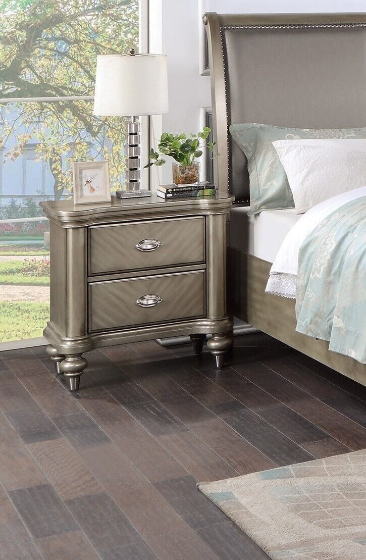 Grey 4pc Eastern King Size Bedroom Furniture Set with Dresser Mirror Nightstand X78473