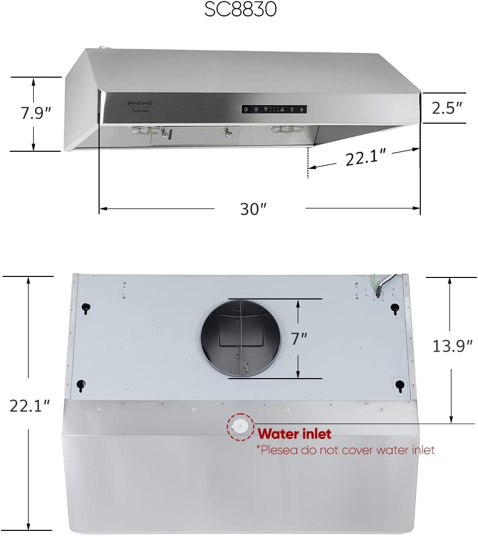 30 Under Cabinet Hood, 900+ CFM, Stainless Steel N202