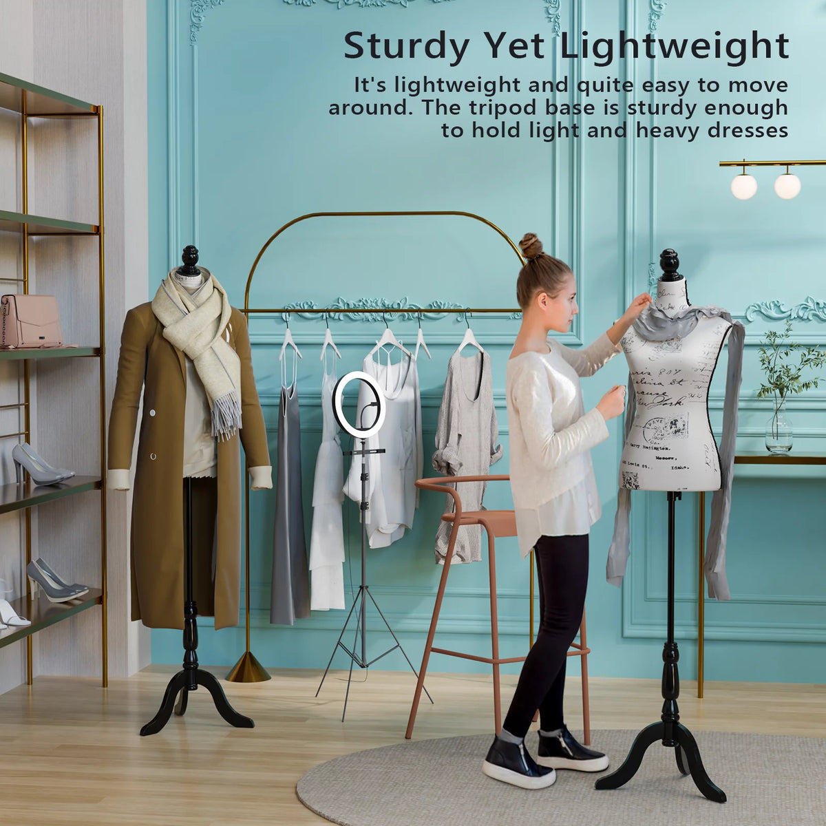 Female Dress Form Mannequin Body Torso with Wooden Tripod Base Stand M313