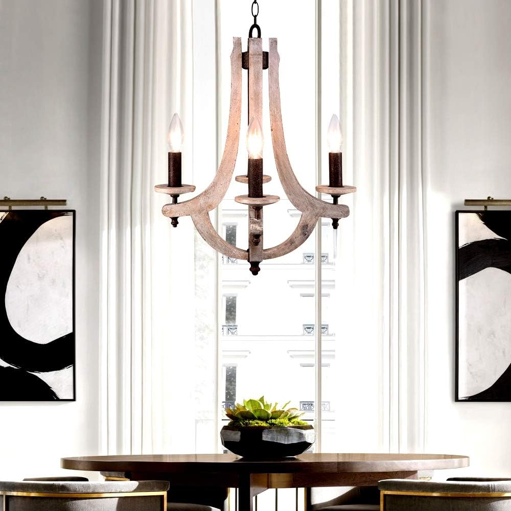 Wooden Iron Chandelier 4 Candle Holder G231074