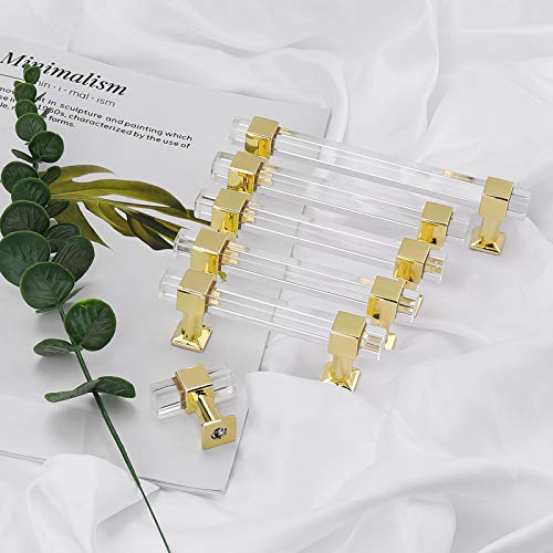 30 Pack 5 Inch Hole Center Gold Acrylic Cabinet Pulls C383105