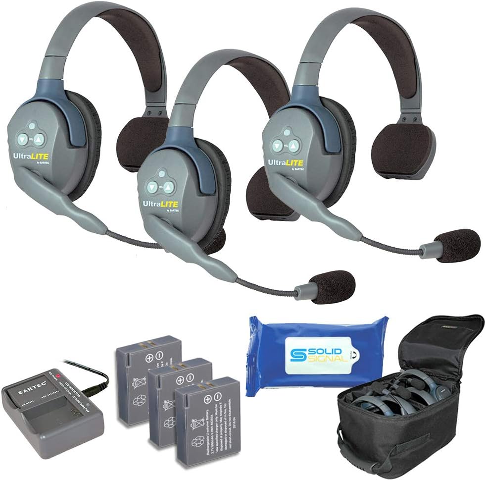 Full Duplex Wireless Headset Communication for 3 Users with Cleaning Wipes Bundle A754