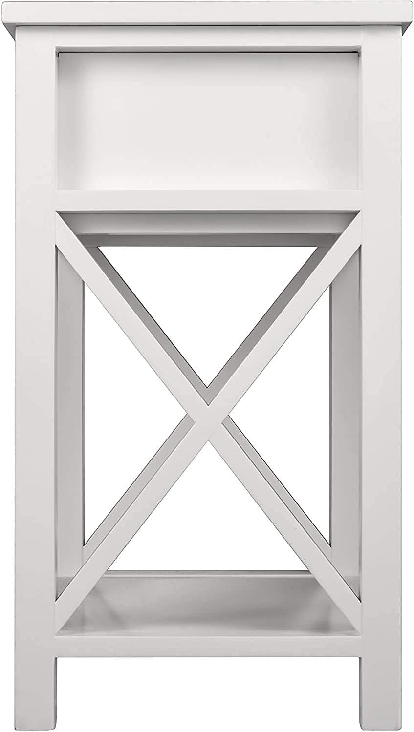 White Wooden Side End Table with Bin Drawer Set of 2 R304