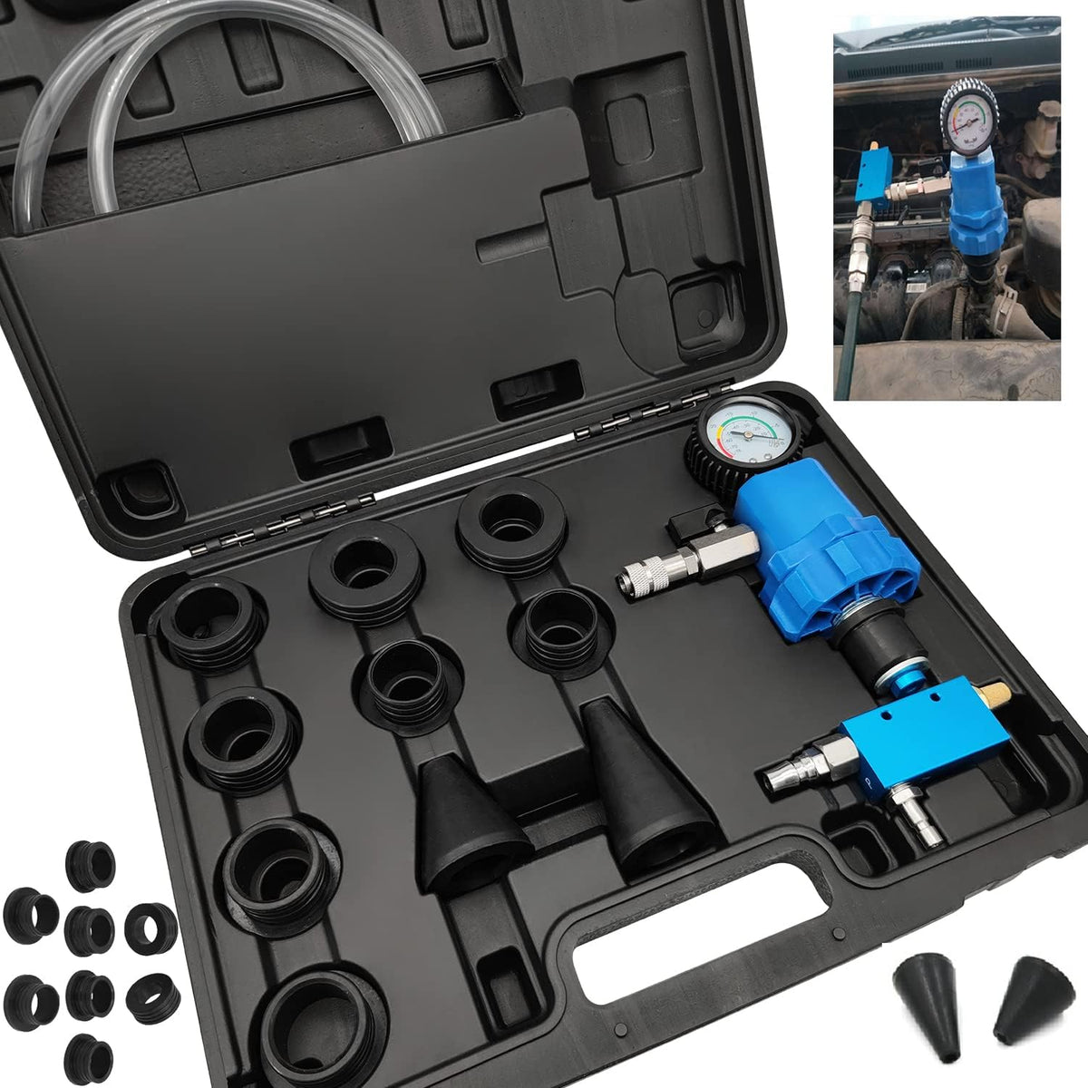 Coolant Refill Tool with 8 Adapter Sleeves and Pressure Gauge L9163
