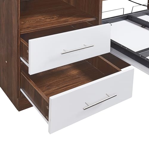 Twin Size Wood Murphy Bed with Wardrobe and Drawers S334390