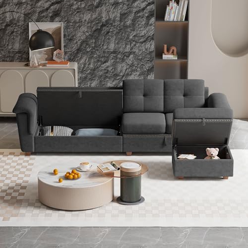 Beige Microfiber L Shaped Sectional Sofa with Storage Chaise P274916
