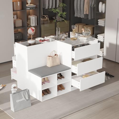 White Glass Armoire Wardrobe with 9 Drawers K2355