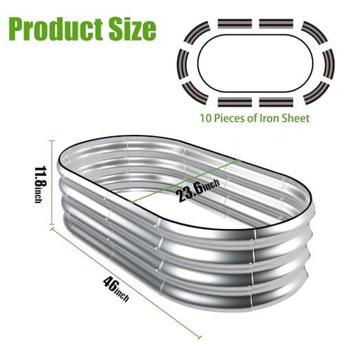 Galvanized Raised Garden Bed, 2 Pcs 4x2x1ft Oval Metal Planter Box D12149