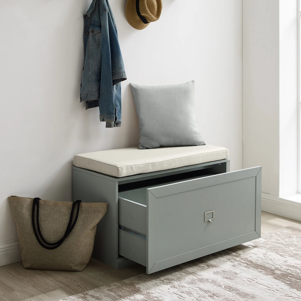 Gray and Cream Wooden Entryway Bench G49118