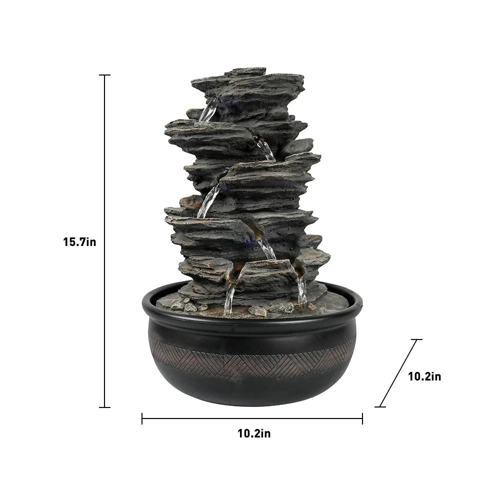 Tabletop Water Fountain with LED Light, Indoor Rock Resin Fountain S53166