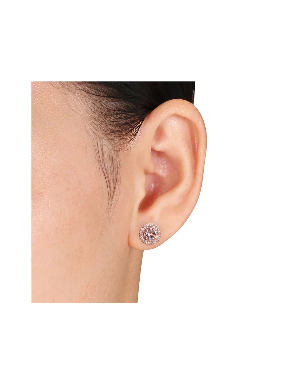 Morganite Stud Earrings with Diamonds in Rose Sterling Silver A860897