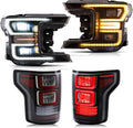 LED Projector Headlights and Clear Tail Lights with Red Turn Signal Lights for Ford F150 2018 2019 2020 F58213
