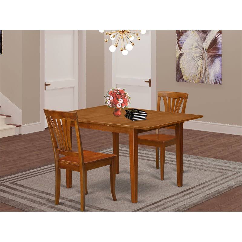 3 PC Kitchen Table with Leaf and 2 Wood Chairs in Saddle Brown W698002