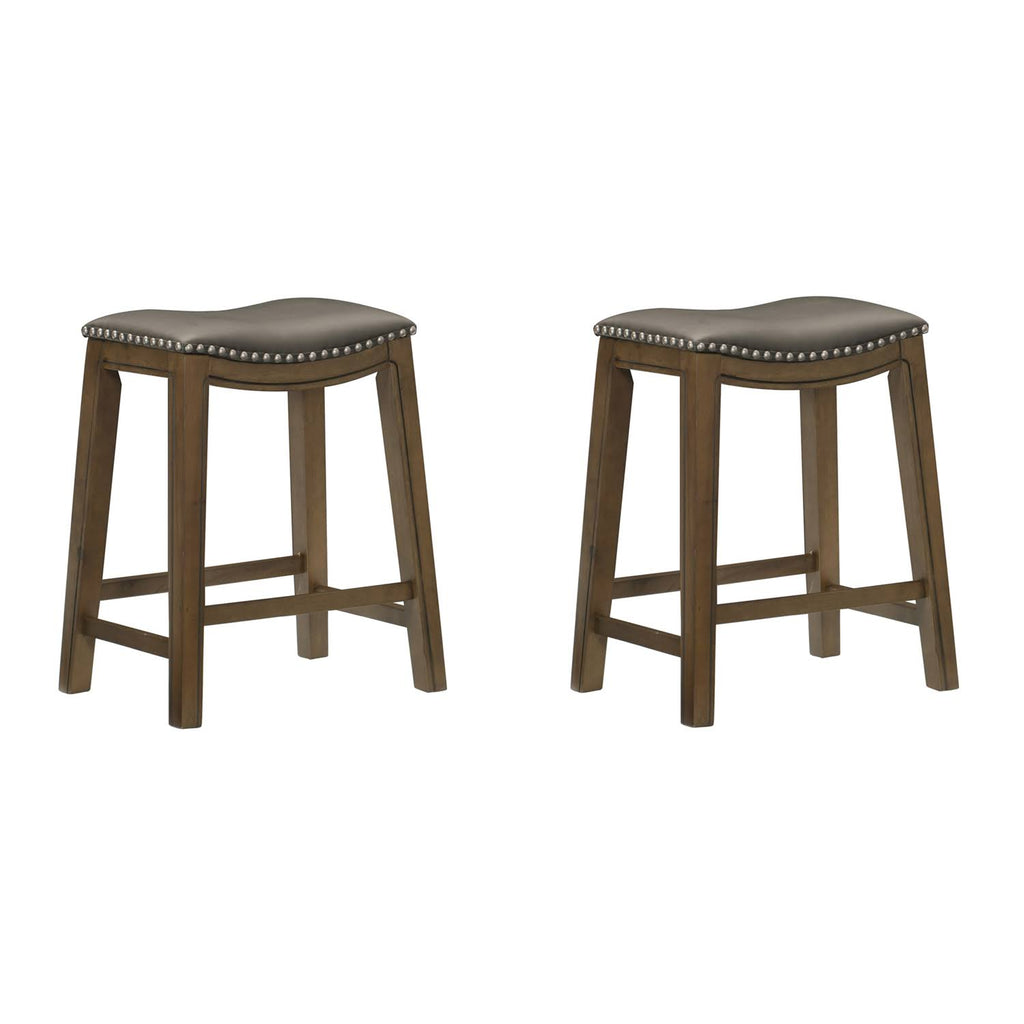 24x22 Counter Height Wooden Saddle Seat Barstool, Gray Brown (2 Pack) X9498