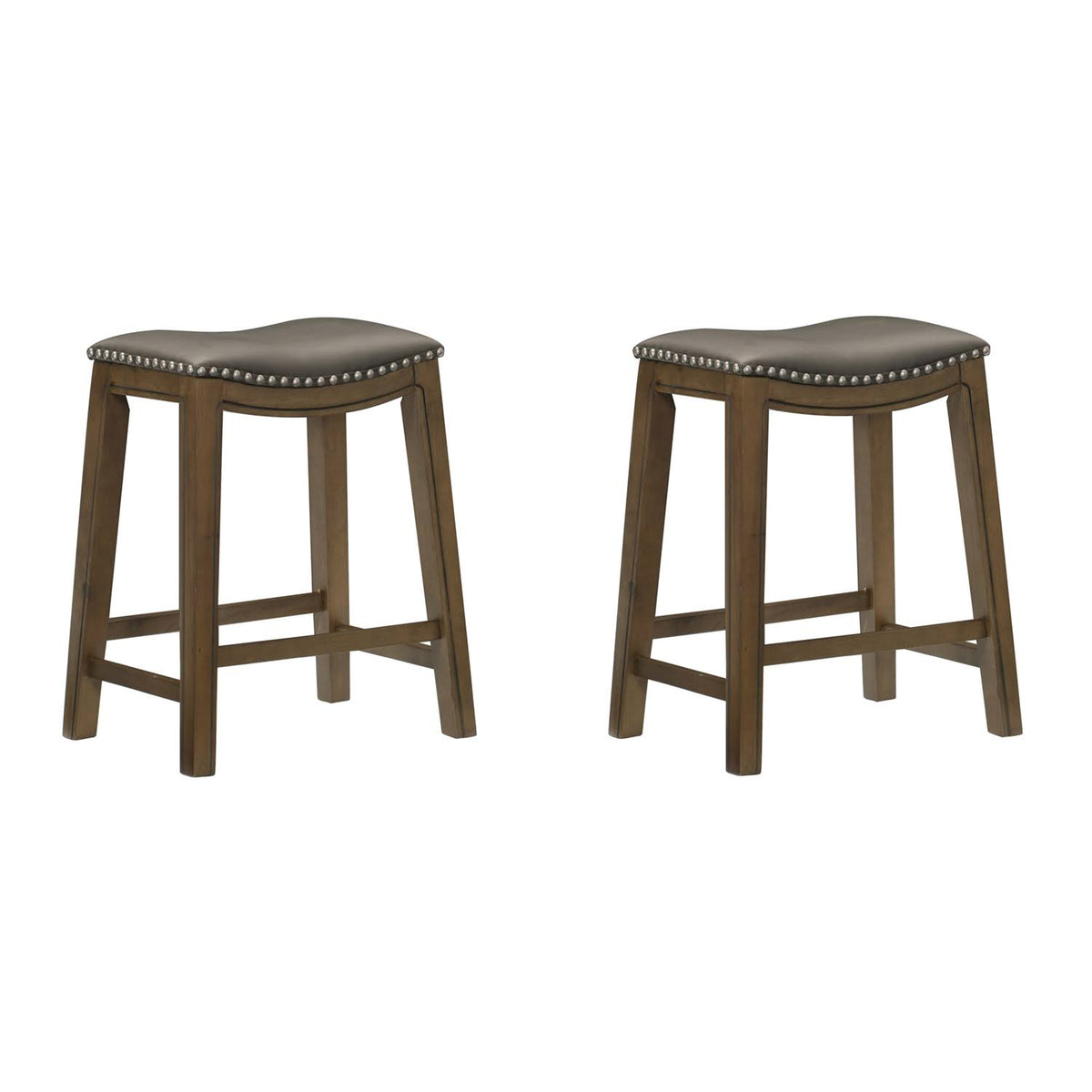 24x22 Counter Height Wooden Saddle Seat Barstool, Gray Brown (2 Pack) X9498