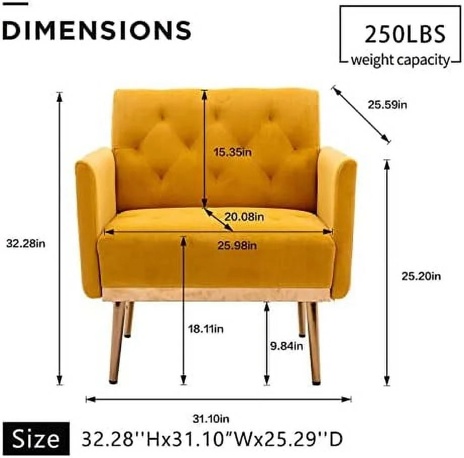 Yellow Velvet Accent Chair with Metal Legs I813586