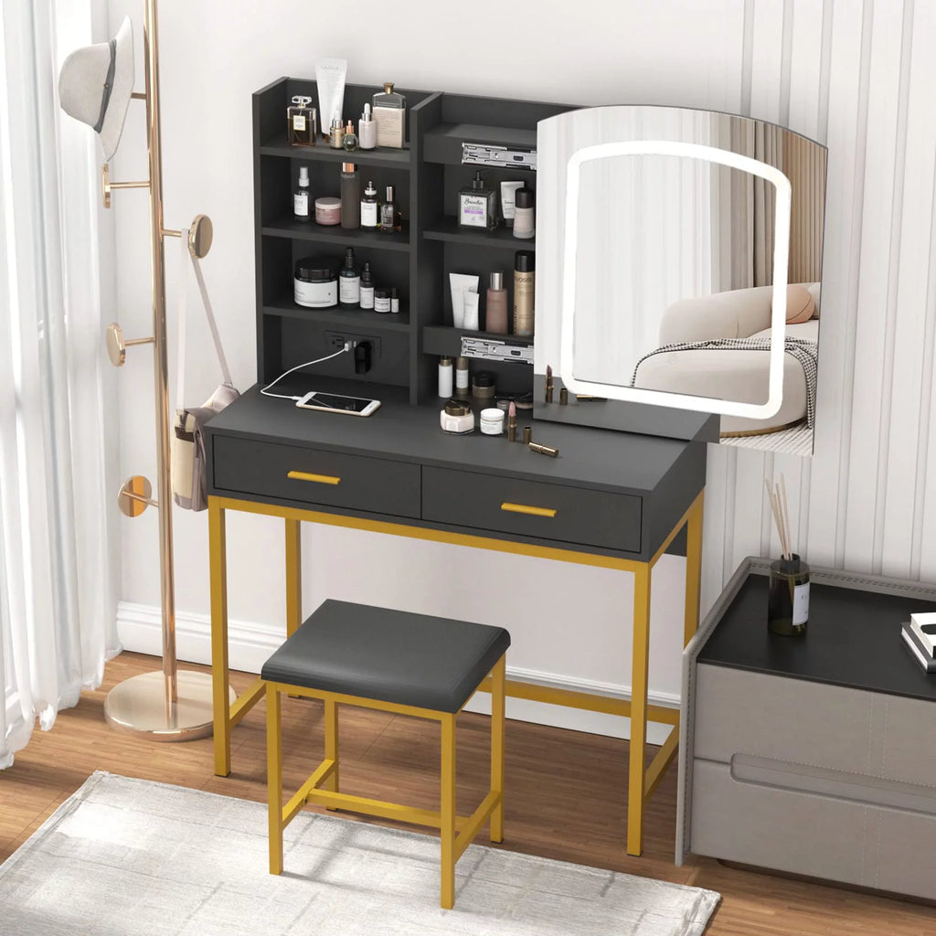 35 inch Vanity Desk with Lighted Mirror and Drawers G1437
