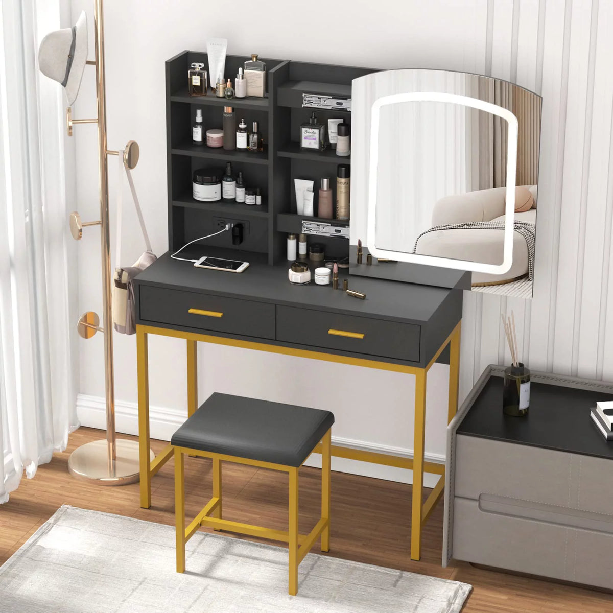 35 inch Vanity Desk with Lighted Mirror and Drawers G1437