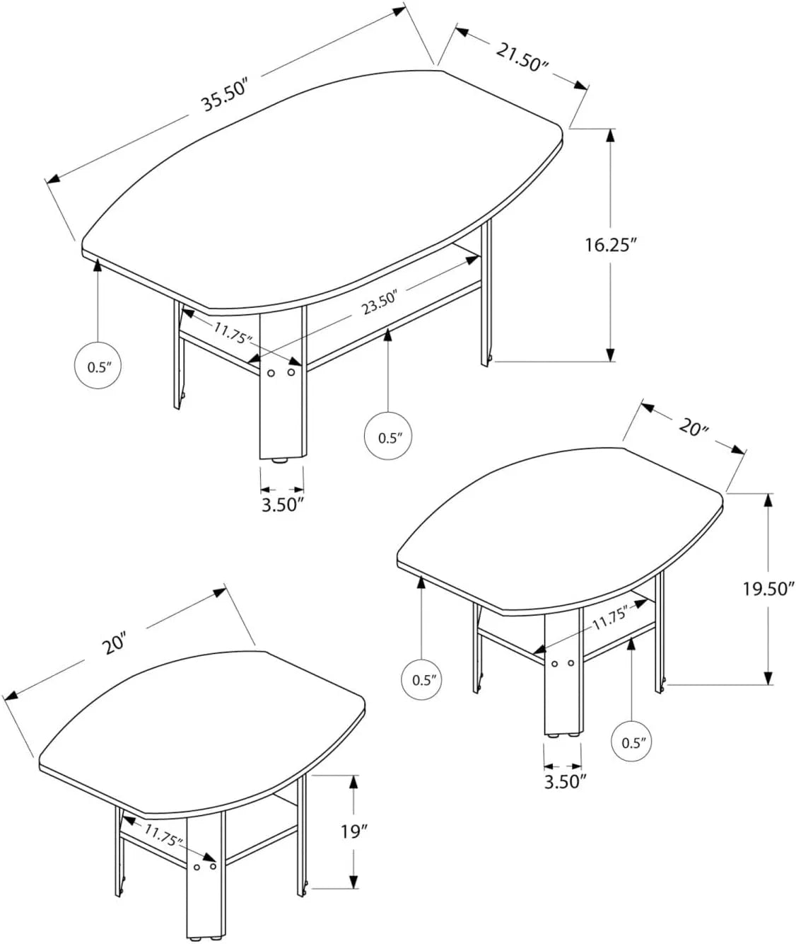Grey Laminate 3Pcs Coffee End Side Table A889080