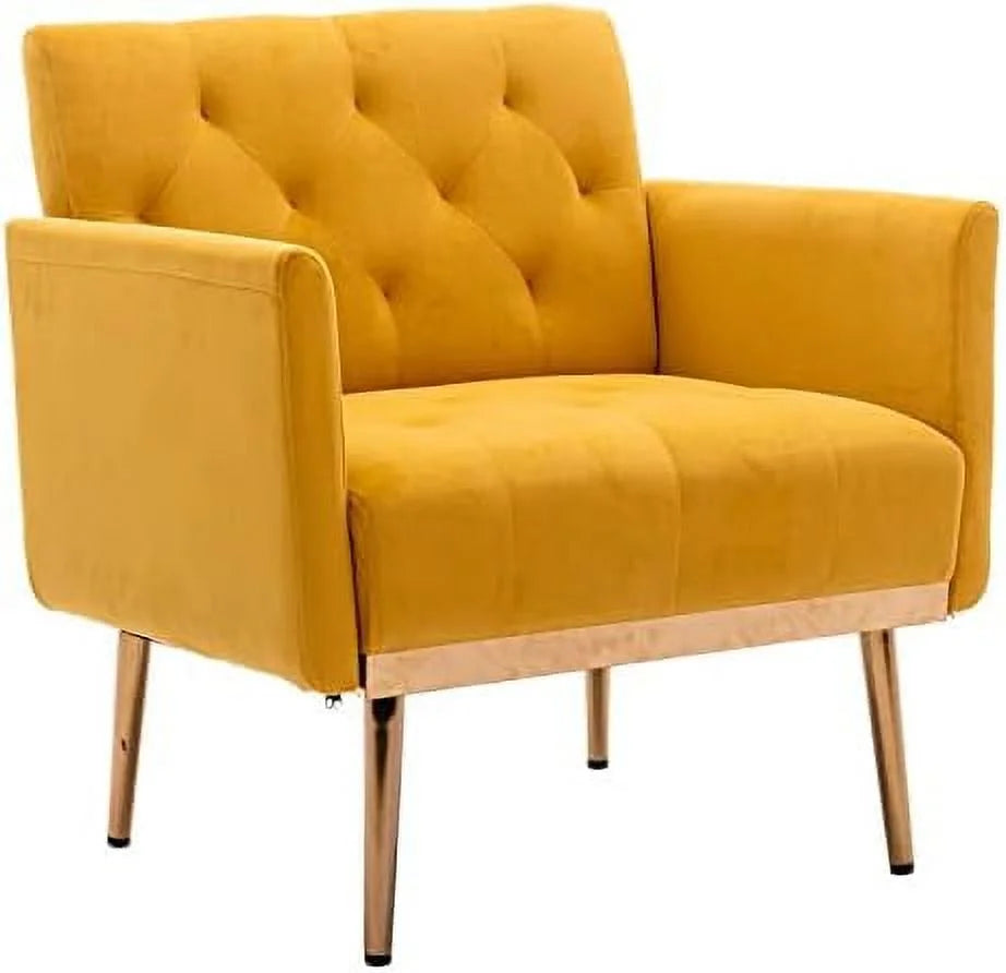 Yellow Velvet Accent Chair with Metal Legs I813586