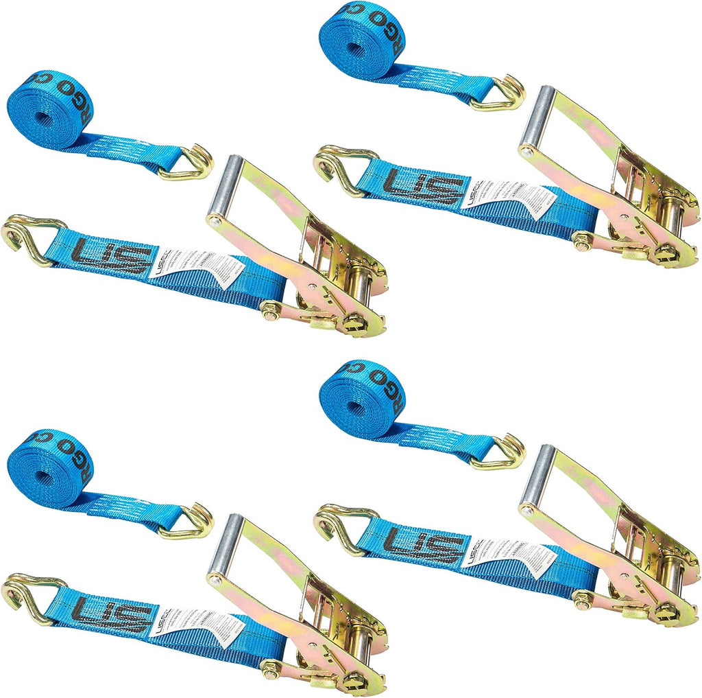 4 Pack Blue 2 Inch x 18 Foot Ratchet Straps with Double J Hooks H354362
