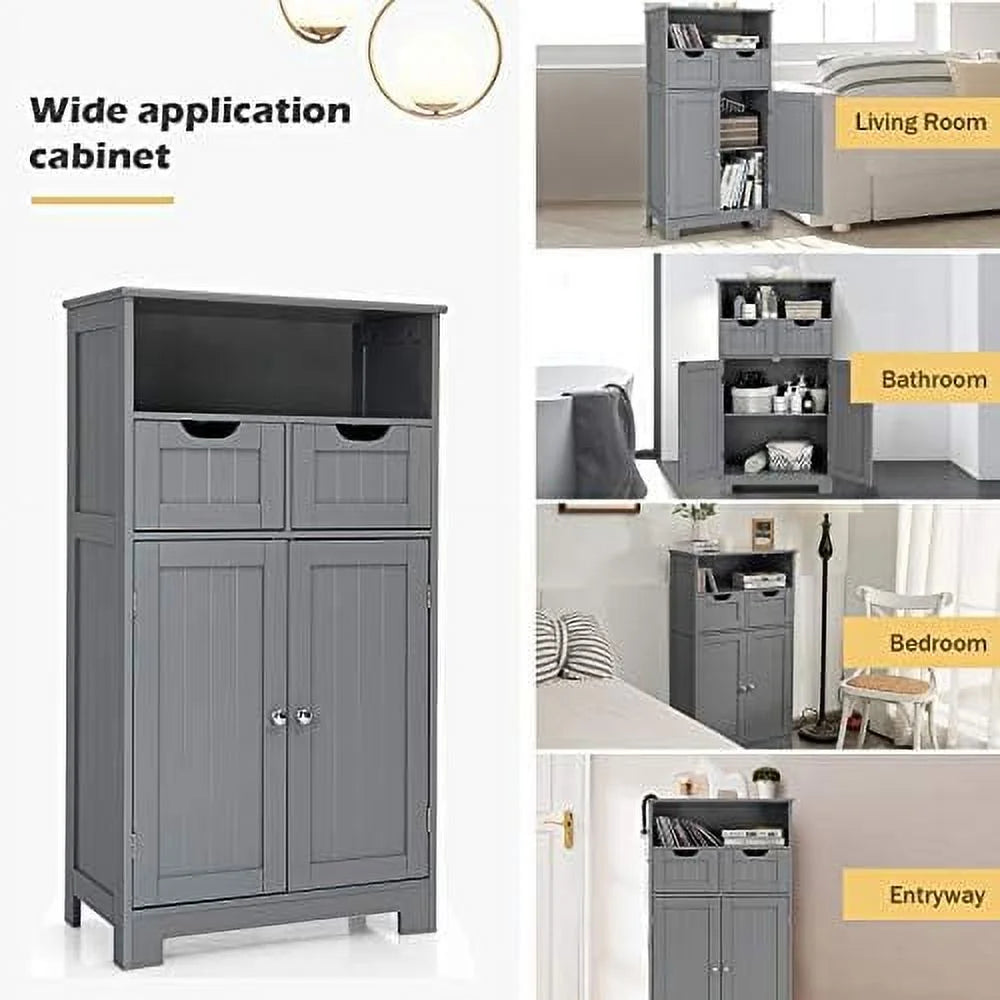 Grey Bathroom Floor Cabinet with 2 Doors and 2 Drawers I2252