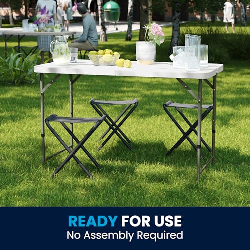 4' White Plastic Folding Table with Adjustable Legs C617517