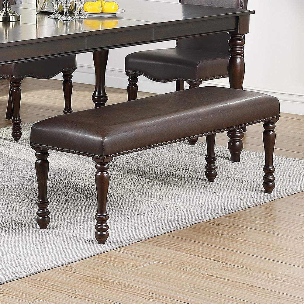 Cherry Finish Faux Leather Bench Z10109