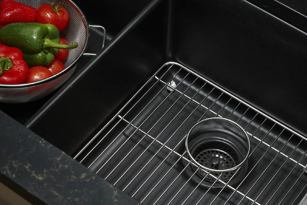 Undermount Double Equal Sink with Rack, Matte Black L92782