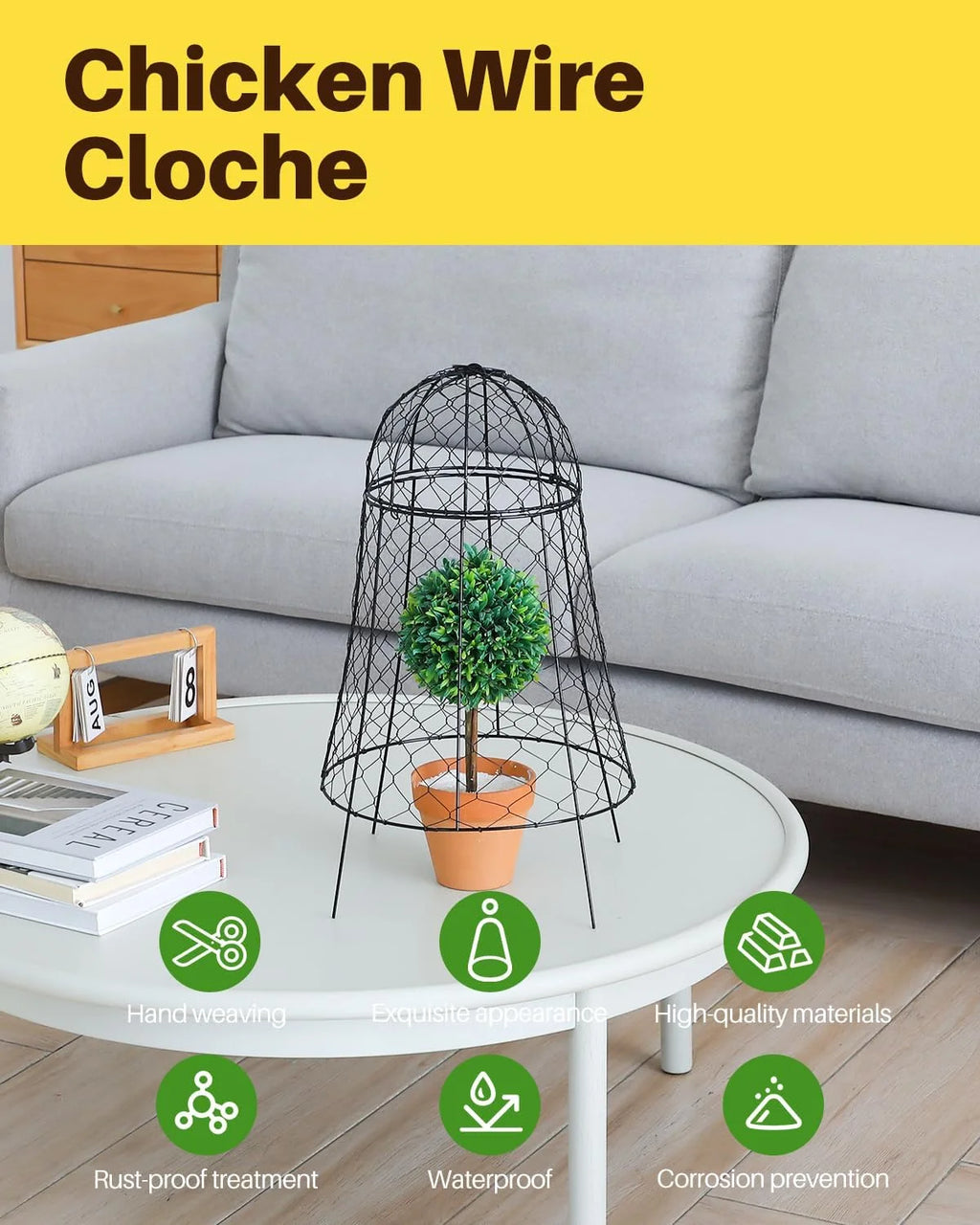 Chicken Wire Cloche 11.8''Dx22.8 H Black Metal 6 Pack E925395