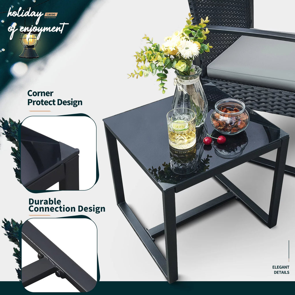 3 Pieces Cushioned PE Rattan Bistro Chairs Set of 2 with Coffee Table B429
