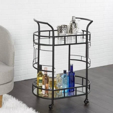 Black Metal and Glass Serving Bar Cart Z719