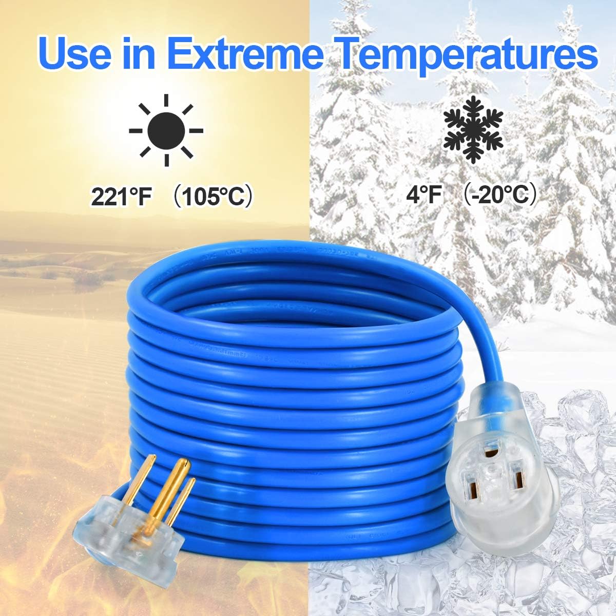 3 Prong 50 Amp Generator Extension Cord 23FT 6-50R Female 6-50P Male 125/250V 12000W 12AWG SJTW Pack of 2 V365596