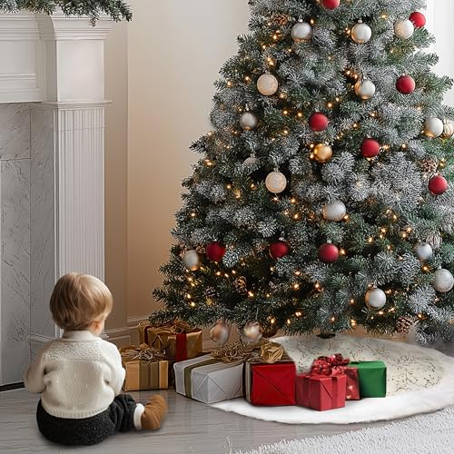 48inch White Faux Fur Christmas Tree Skirt I948