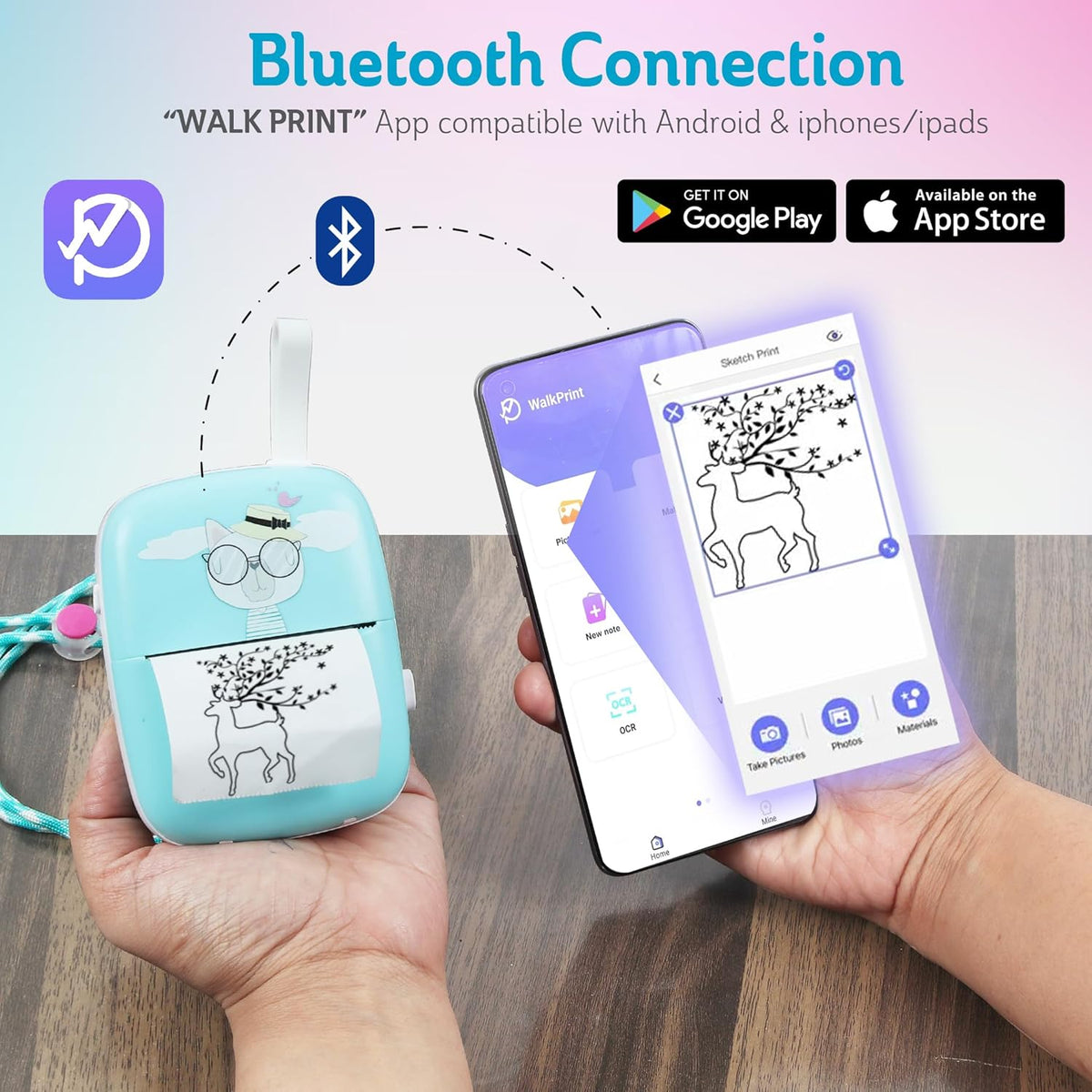 Portable Bluetooth Thermal Sticker Printer (Blue) W320