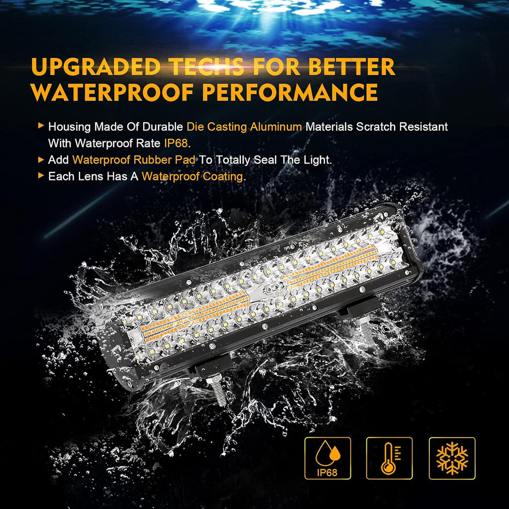 LED Amber Light Bar 12Inch 300W Spot Flood Combo Dual Color Offroad Light Bar Pack of 2 O15305