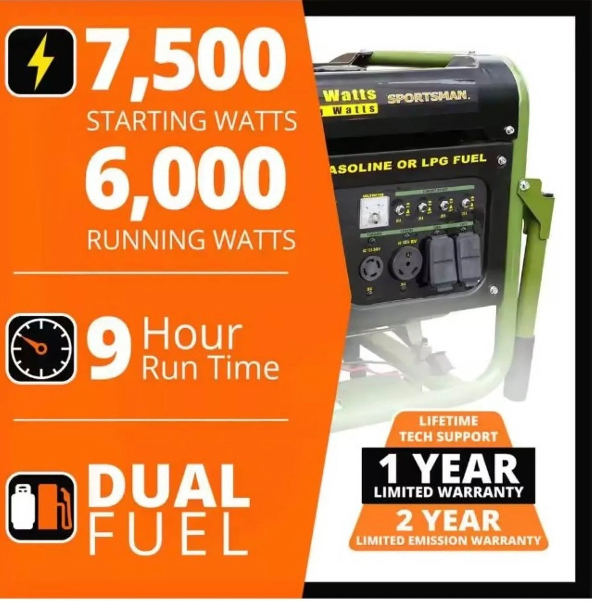 7500 Watts Portable Tri-Fuel Generator J1444