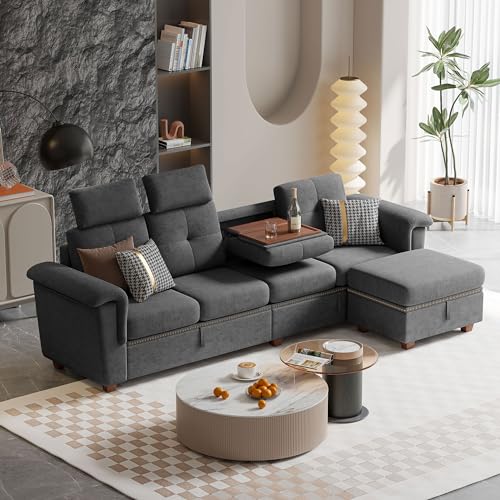 Beige Microfiber L Shaped Sectional Sofa with Storage Chaise P274916