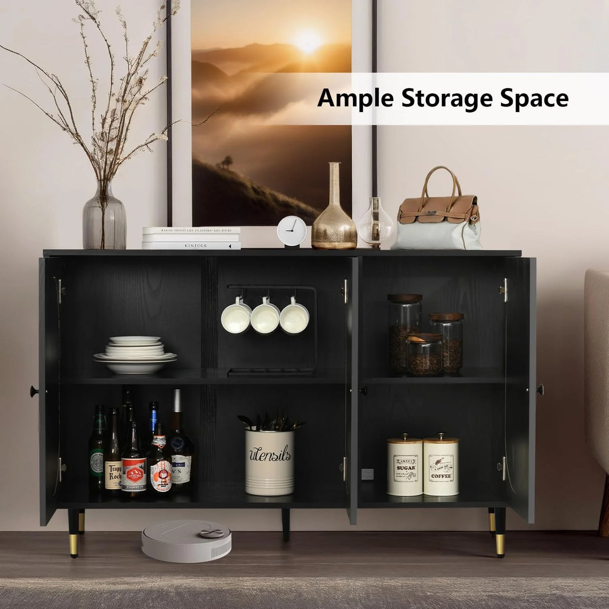 Black Rattan Sideboard Cabinet Z848