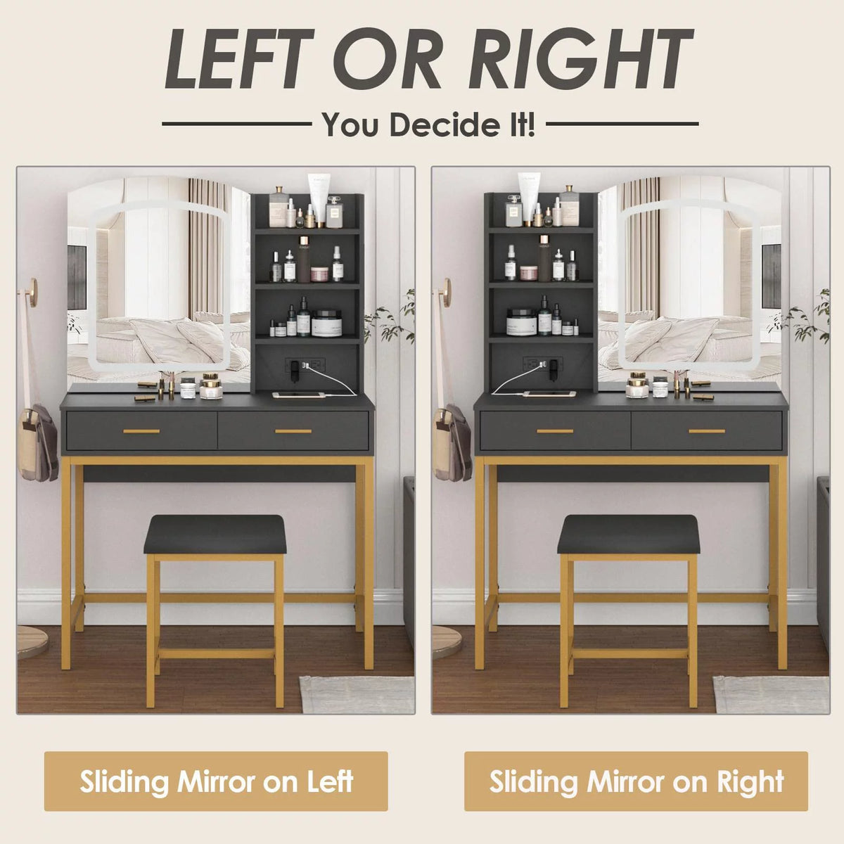 35 inch Vanity Desk with Lighted Mirror and Drawers G1437