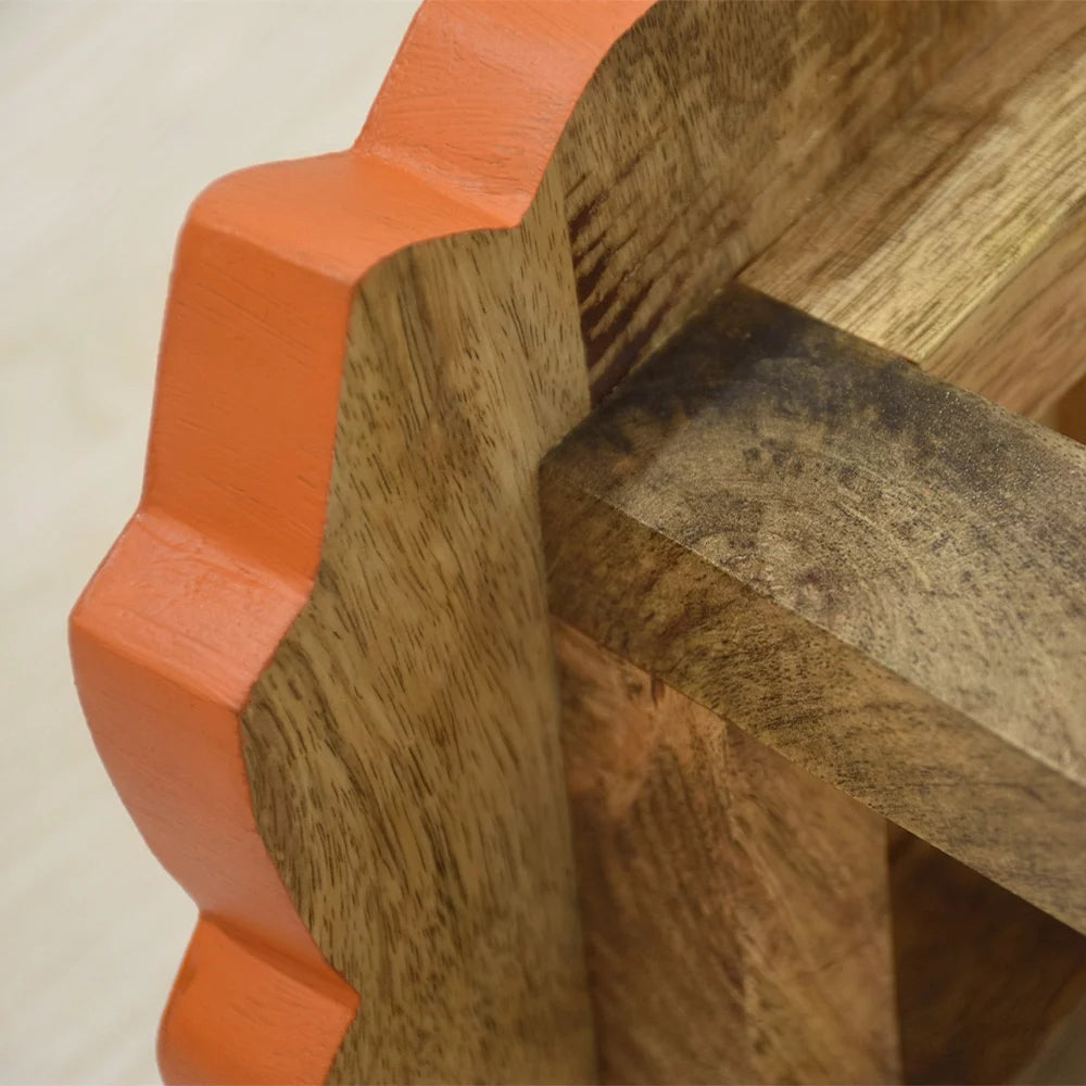 Handmade Mango Wood Orange Lion Shaped Stool N257307