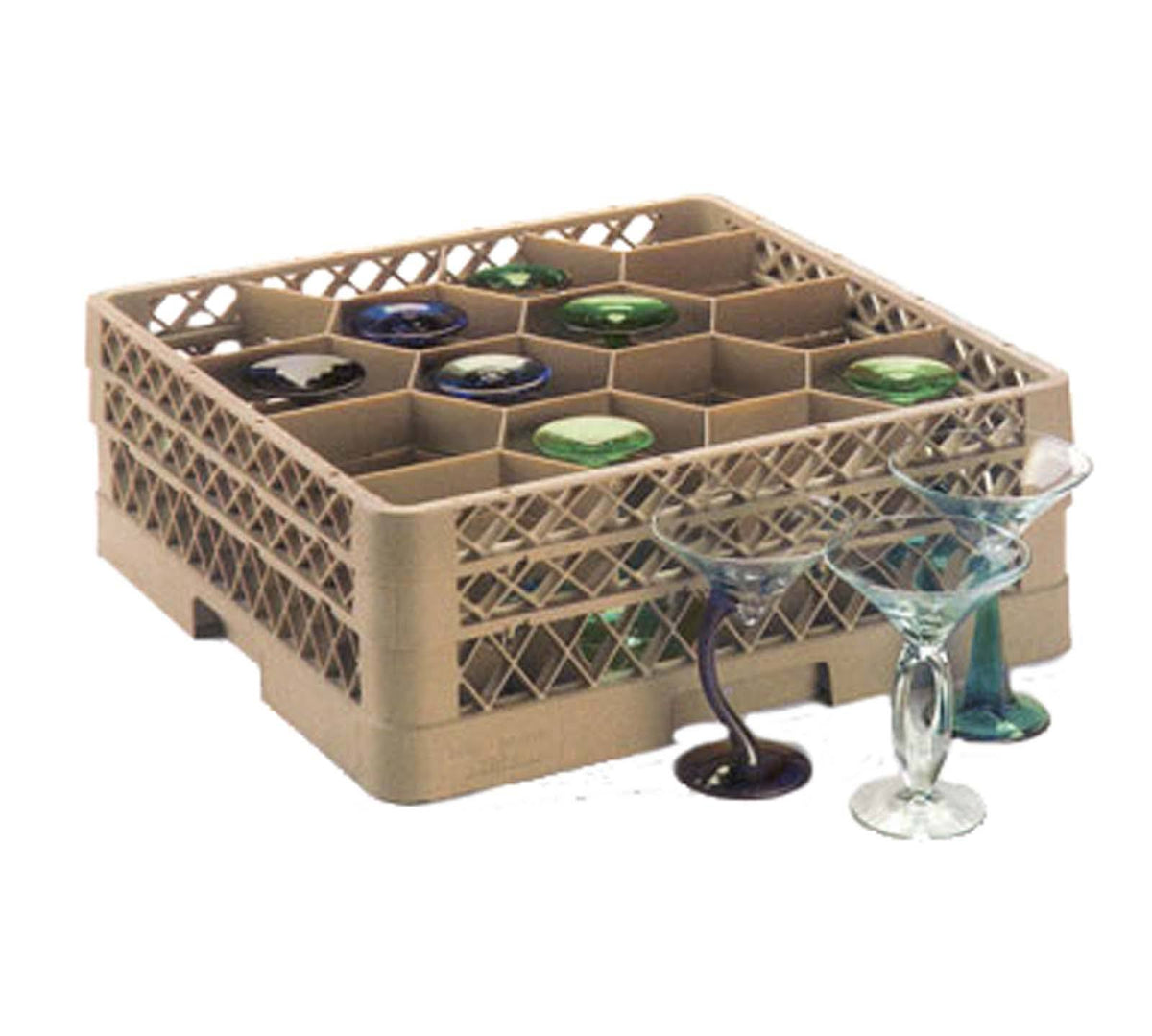 Beige 12 Compartment Glass Rack with 3 Extenders P23561