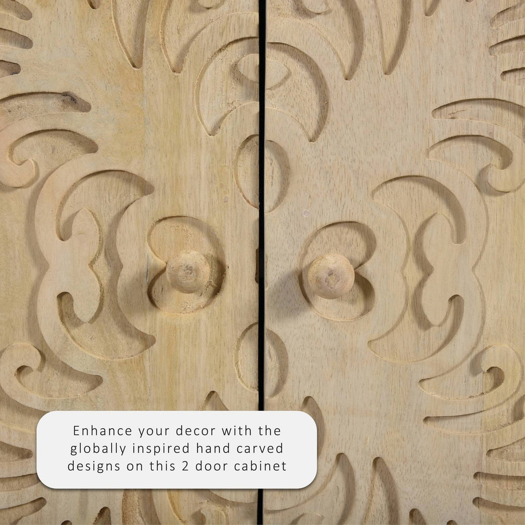2 Door Carved Cabinet Natural J74868