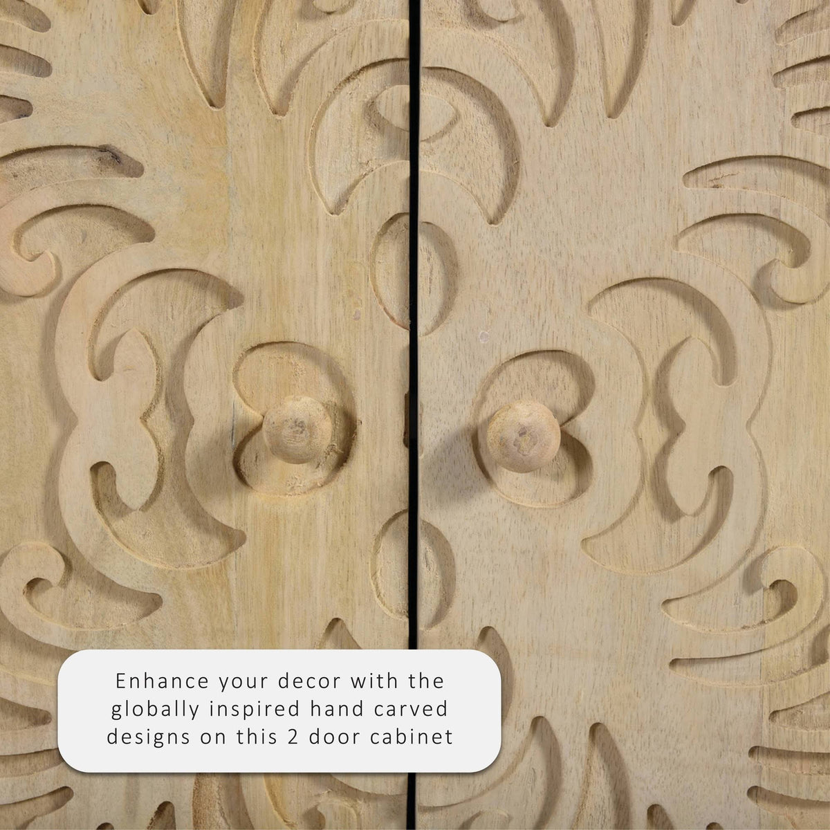 2 Door Carved Cabinet Natural J74868