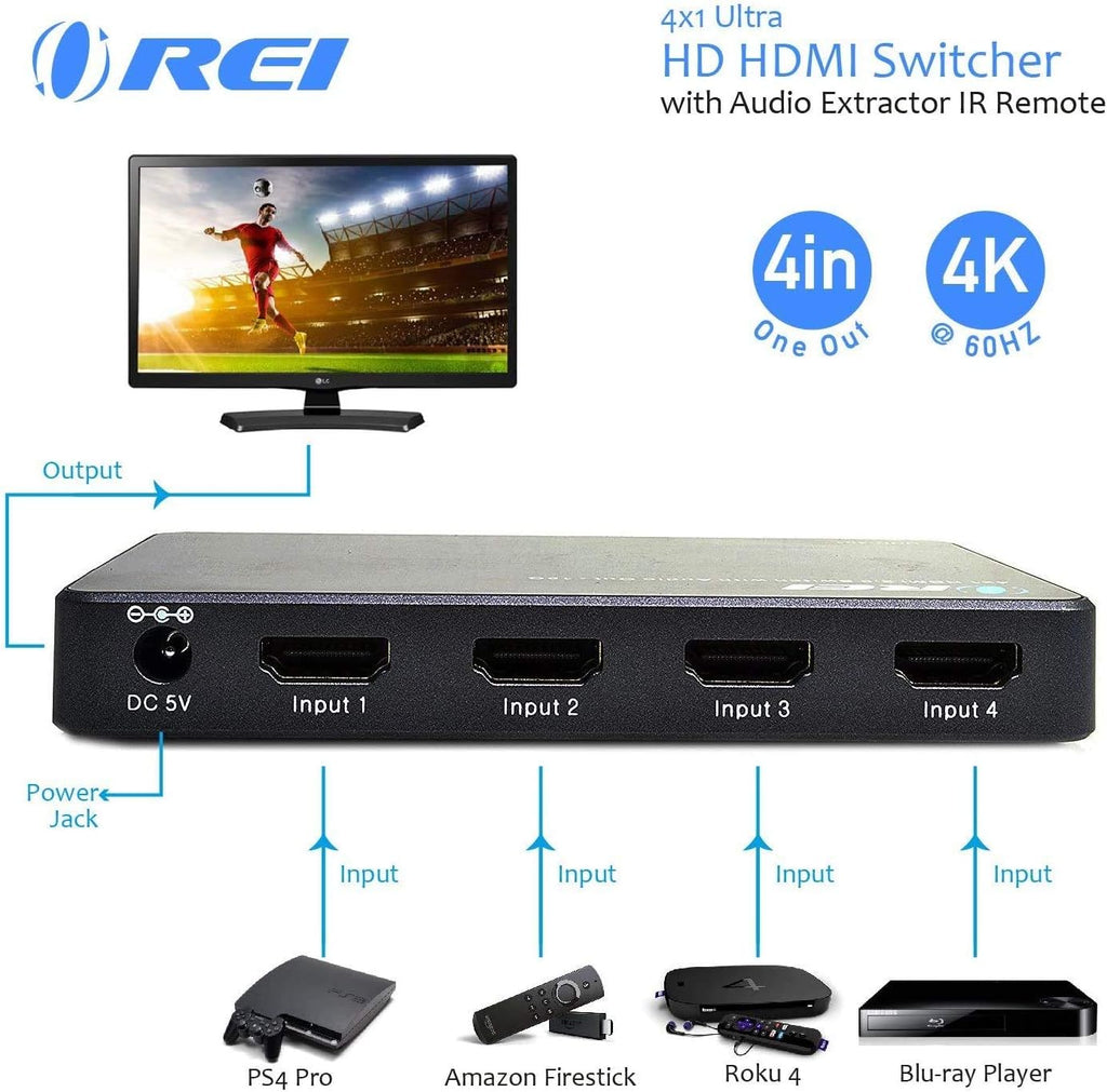 4 X 1 Ultra HD HDMI Switcher with Audio Extractor IR Remote U569